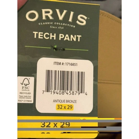 Orvis Pants Tech Pant New 32 X 29 Tan Water Resistant Stretch Fabric (S1) - Picture 4 of 6